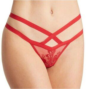 Thistle And Spire Verona Strappy Thong Panty Sheer Floral Crimson Red XS